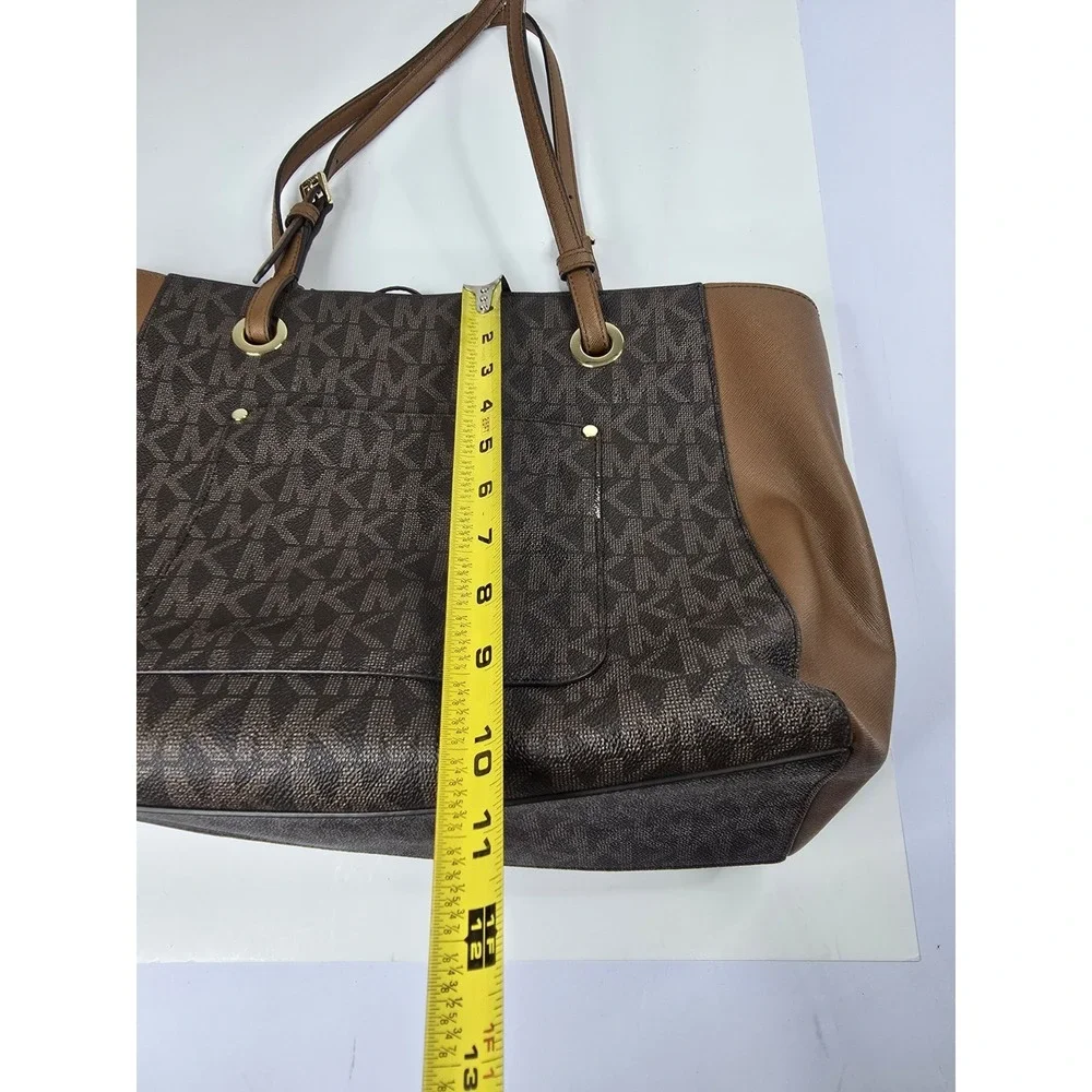 Michael‎ Kors Charlotte Signature Leather Large Brown Shoulder Bag Travel Beach